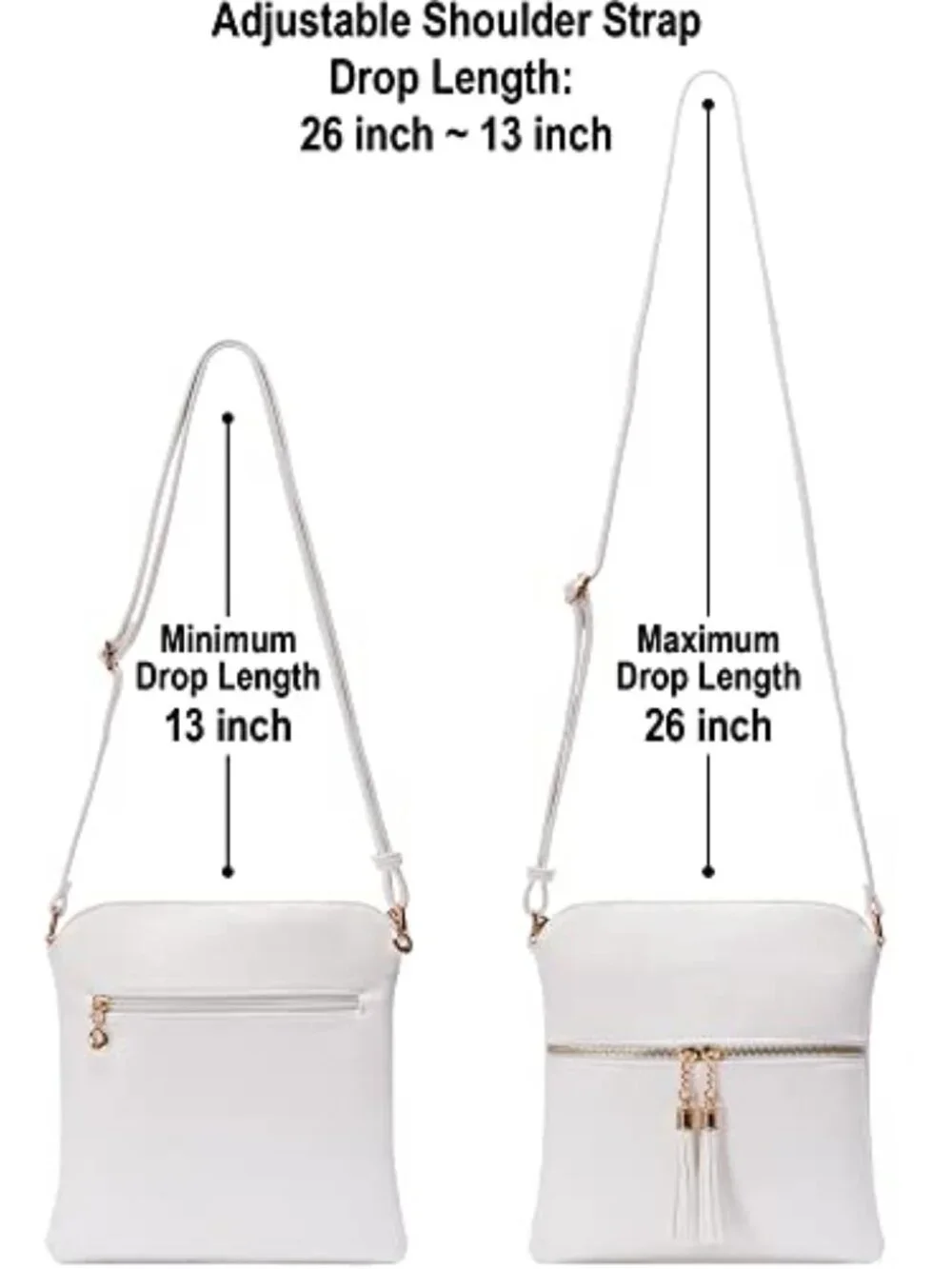 Lightweight Medium Crossbody Purse with Tassel, Faux Leather, Zip Closure